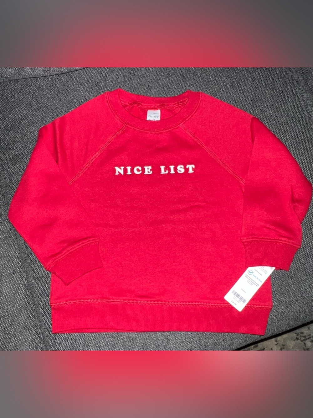 NWT Carter's Red Crewneck Sweatshirt with "Nice List" Embroidery